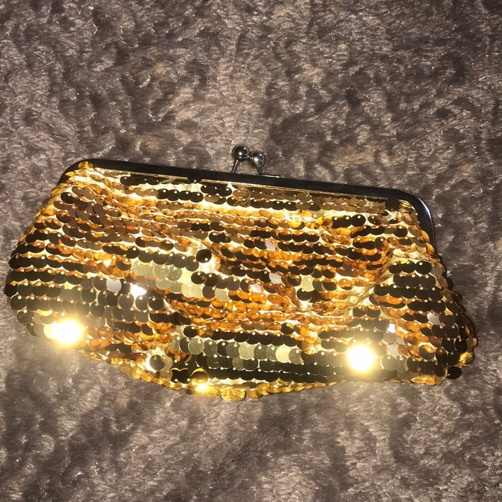 Gold sequin clutch